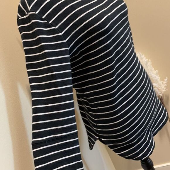 Merona | Black & White Striped 3/4 Sleeve Boatneck Top, Size Small - Picture 4 of 13